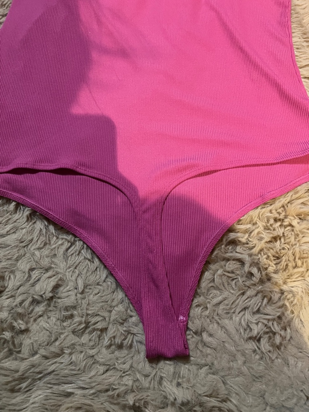 Express Hot Pink Ruffle-Front Ribbed Bodysuit - Picture 3 of 5